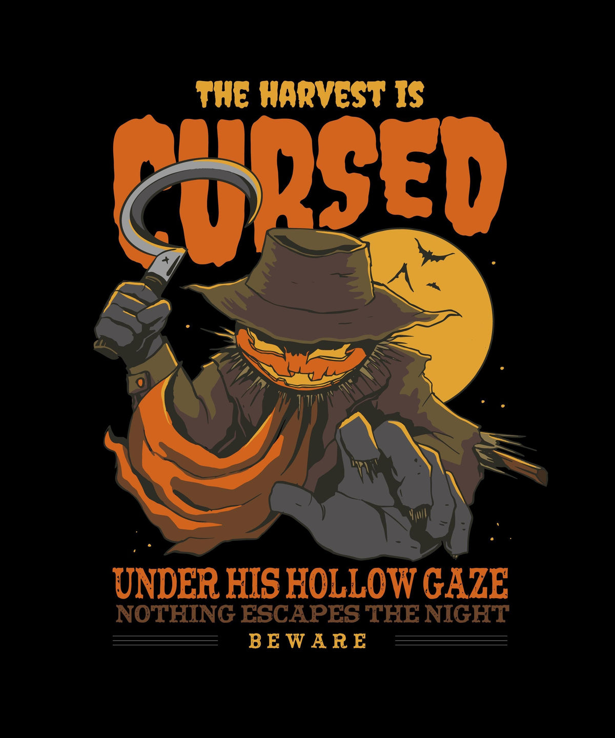 Halloween Scarecrow T-Shirt, Black Cotton Unisex Horror Graphic Tee