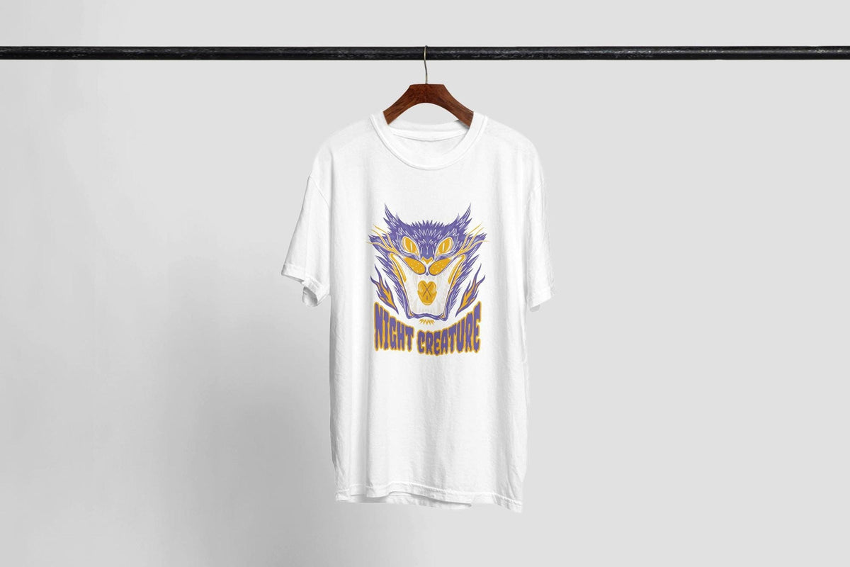 Night Creature Shirt, Purple And Gold Horror Graphic Tee, Unisex Halloween T-Shirt