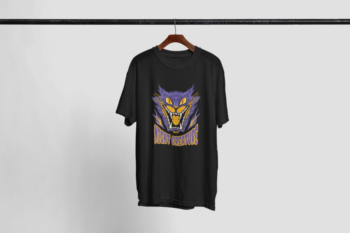 Night Creature Shirt, Purple And Gold Horror Graphic Tee, Unisex Halloween T-Shirt
