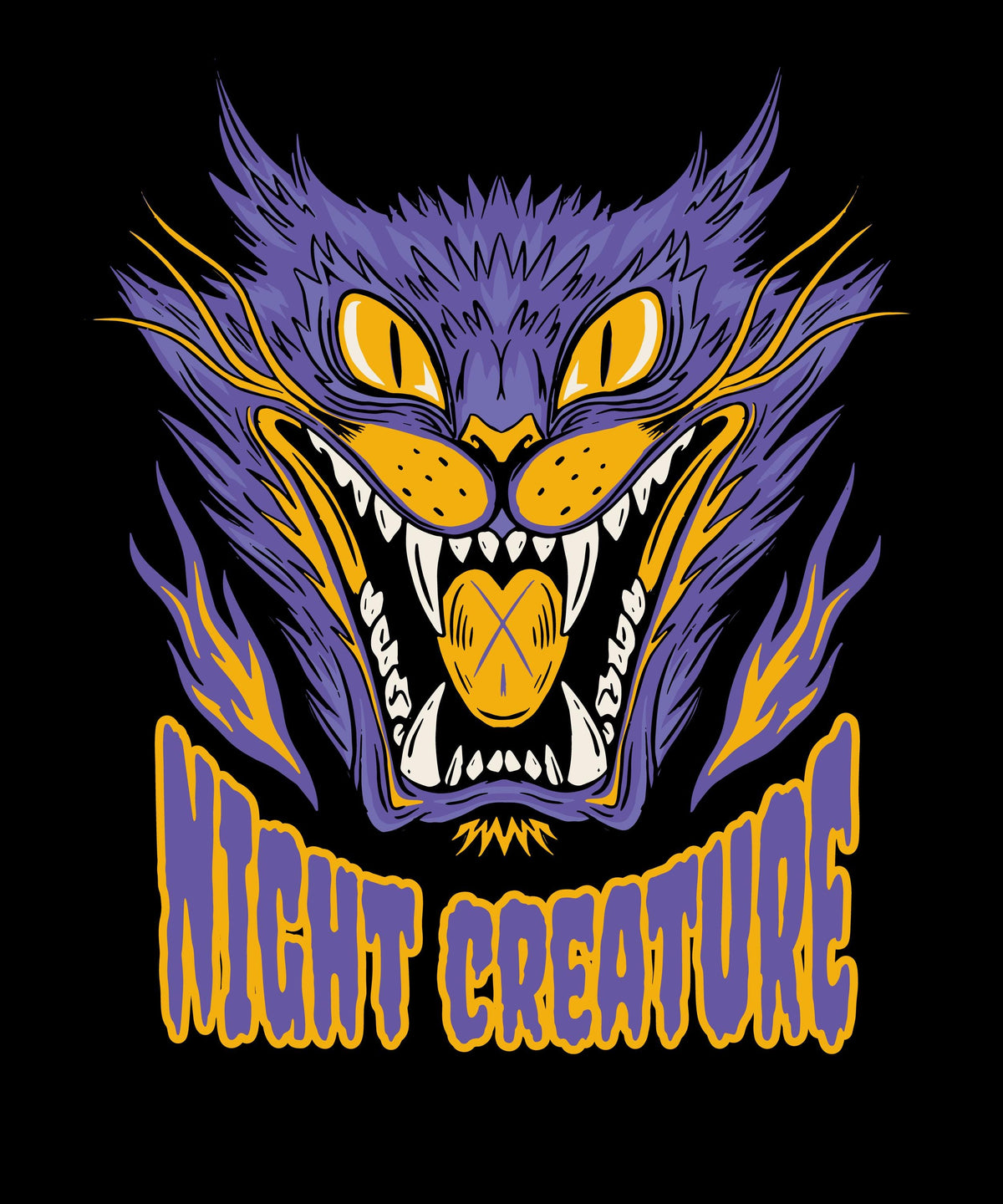 Night Creature Shirt, Purple And Gold Horror Graphic Tee, Unisex Halloween T-Shirt