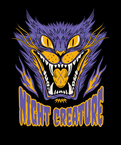 Night Creature Shirt, Purple And Gold Horror Graphic Tee, Unisex Halloween T-Shirt