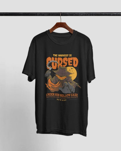 Halloween Scarecrow T-Shirt, Black Cotton Unisex Horror Graphic Tee