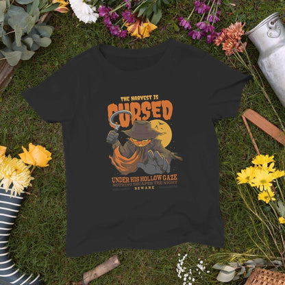 Halloween Scarecrow T-Shirt, Black Cotton Unisex Horror Graphic Tee
