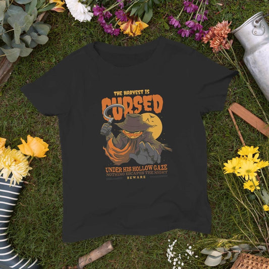 Halloween Scarecrow T-Shirt, Black Cotton Unisex Horror Graphic Tee