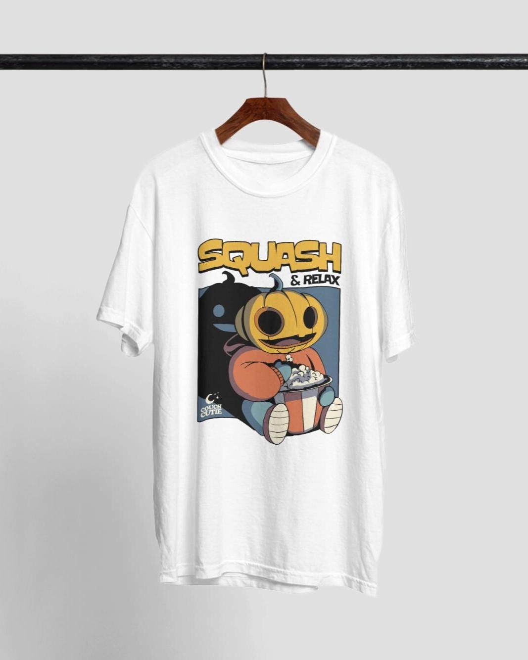 Cotton Pumpkin Tee, Unisex Halloween Shirt with Popcorn Graphic