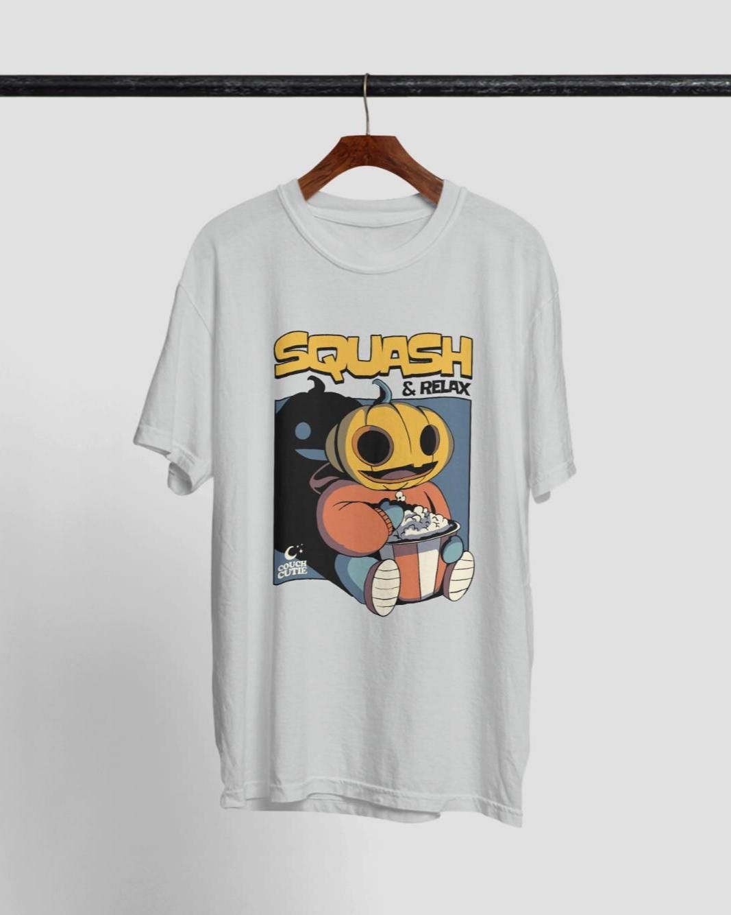 Cotton Pumpkin Tee, Unisex Halloween Shirt with Popcorn Graphic