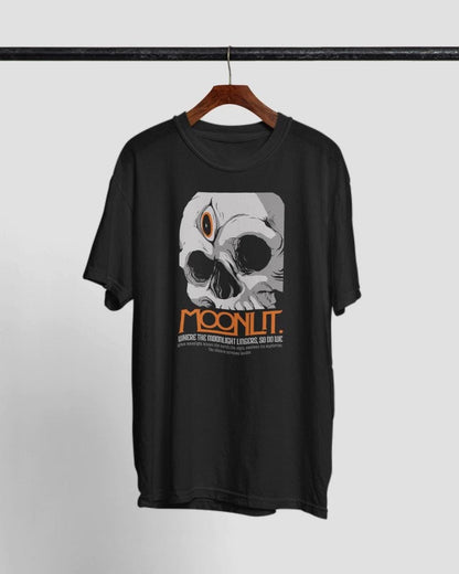 Moonlit Skull Graphic Tee, Gothic Halloween T-Shirt, Dark Streetwear
