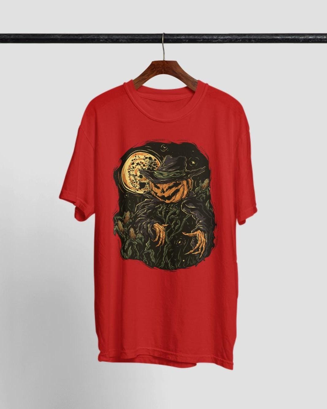 Pumpkin Scarecrow Halloween Shirt, Vintage Horror Graphic Tee, Midnight Harvest