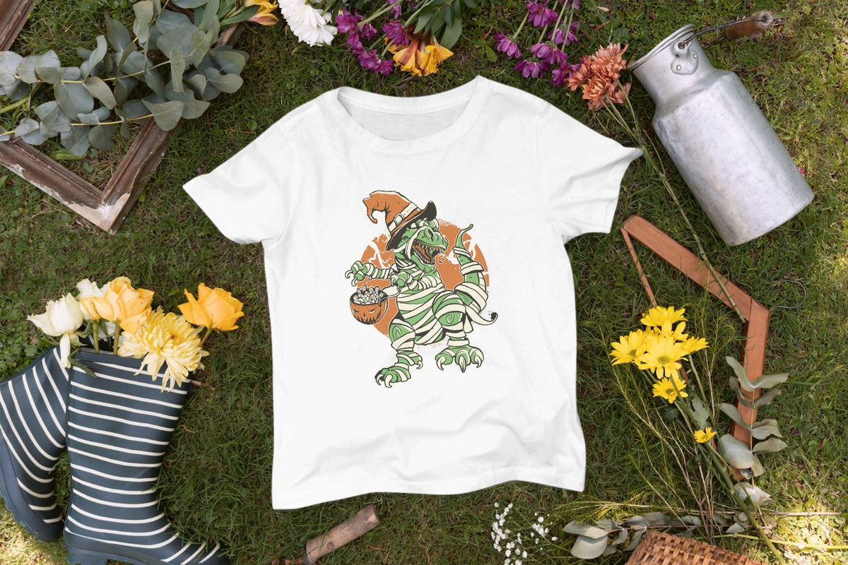Halloween Dinosaur Shirt, Mummy Dino Witch Hat Graphic Tee
