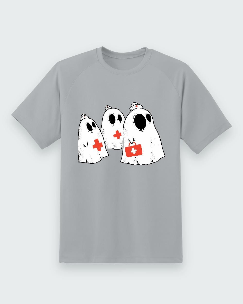 Sport Grey T-shirt front with three nurse ghosts graphic