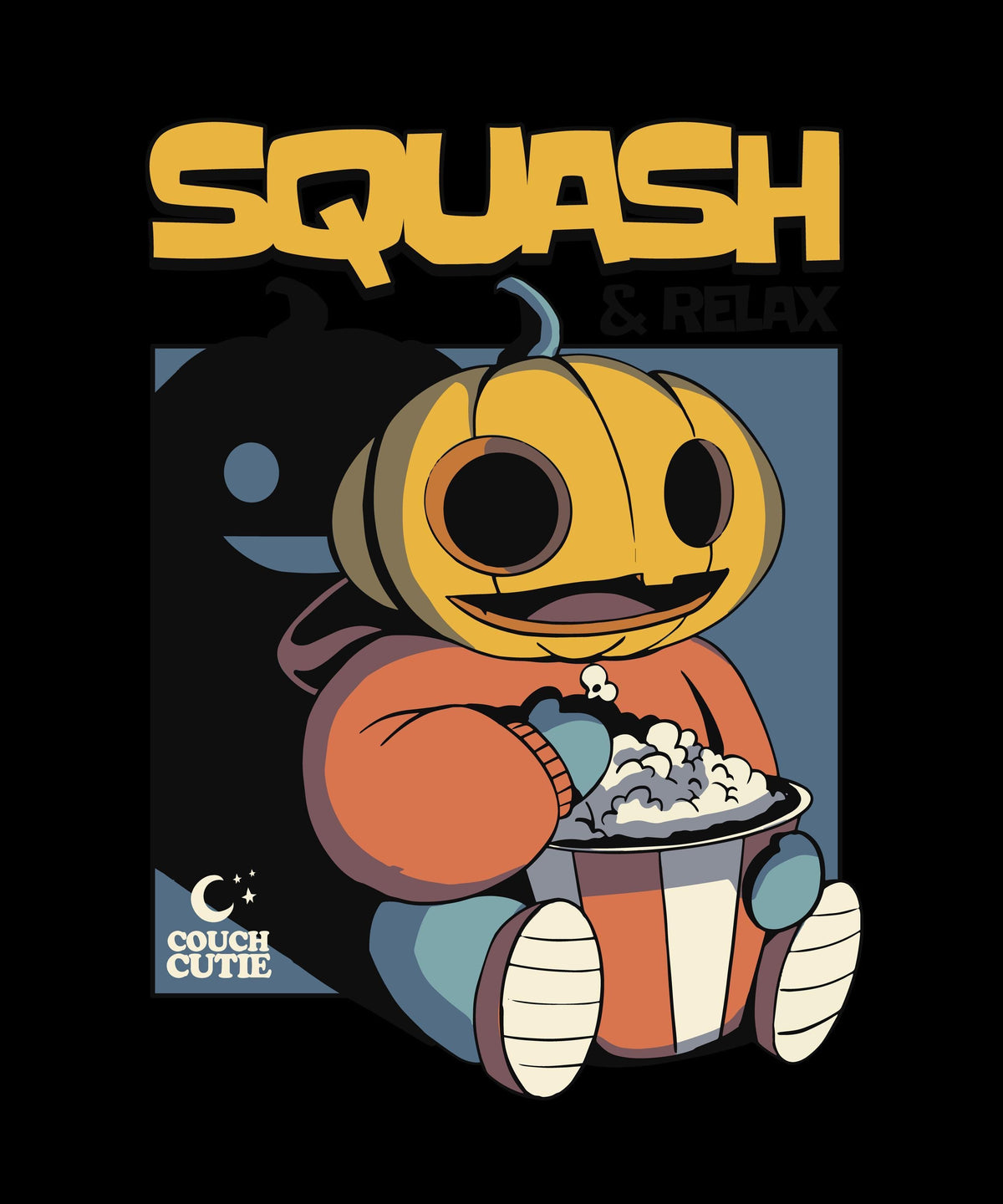 Cotton Pumpkin Tee, Unisex Halloween Shirt with Popcorn Graphic