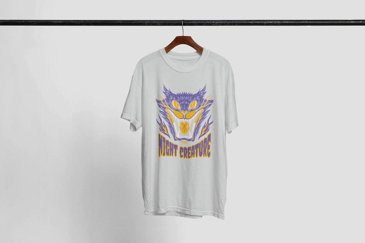 Night Creature Shirt, Purple And Gold Horror Graphic Tee, Unisex Halloween T-Shirt