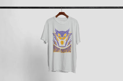 Night Creature Shirt, Purple And Gold Horror Graphic Tee, Unisex Halloween T-Shirt