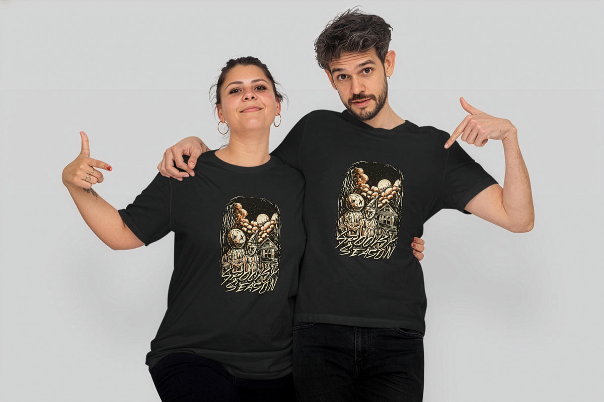 Spooky Season Shirt, Black 100% Cotton Vintage Horror Graphic Tee, Unisex S-XL