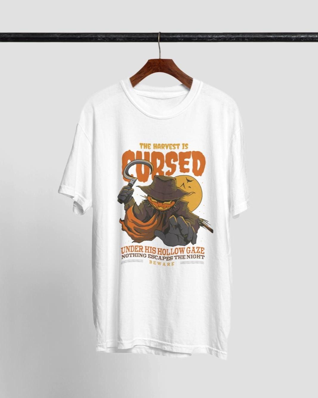 Halloween Scarecrow T-Shirt, Black Cotton Unisex Horror Graphic Tee