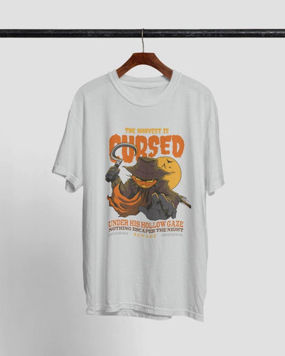 Halloween Scarecrow T-Shirt, Black Cotton Unisex Horror Graphic Tee