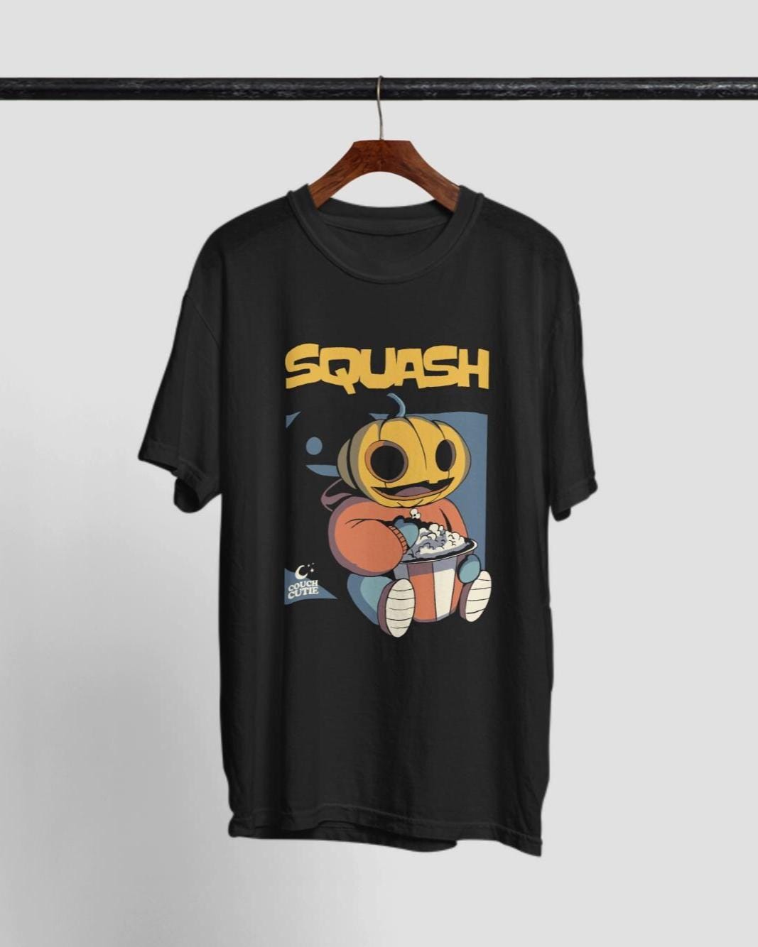 Cotton Pumpkin Tee, Unisex Halloween Shirt with Popcorn Graphic