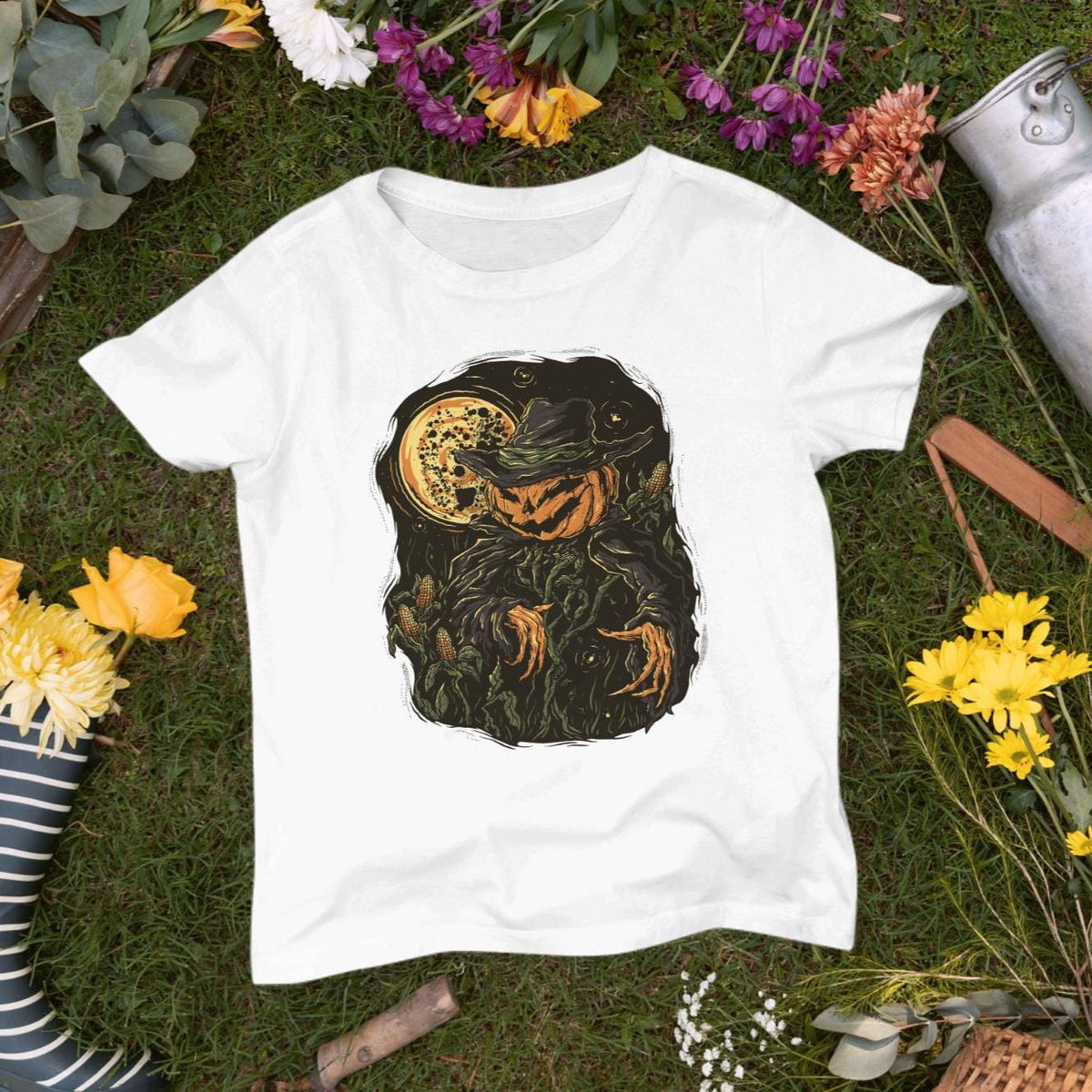 Pumpkin Scarecrow Halloween Shirt, Vintage Horror Graphic Tee, Midnight Harvest